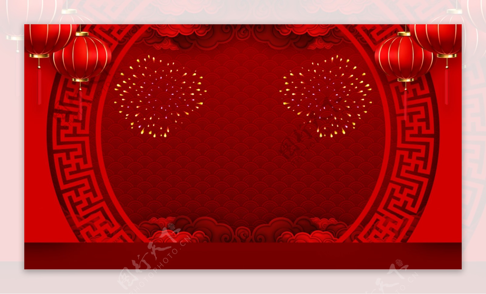红色喜庆灯笼中国风舞台背景素材