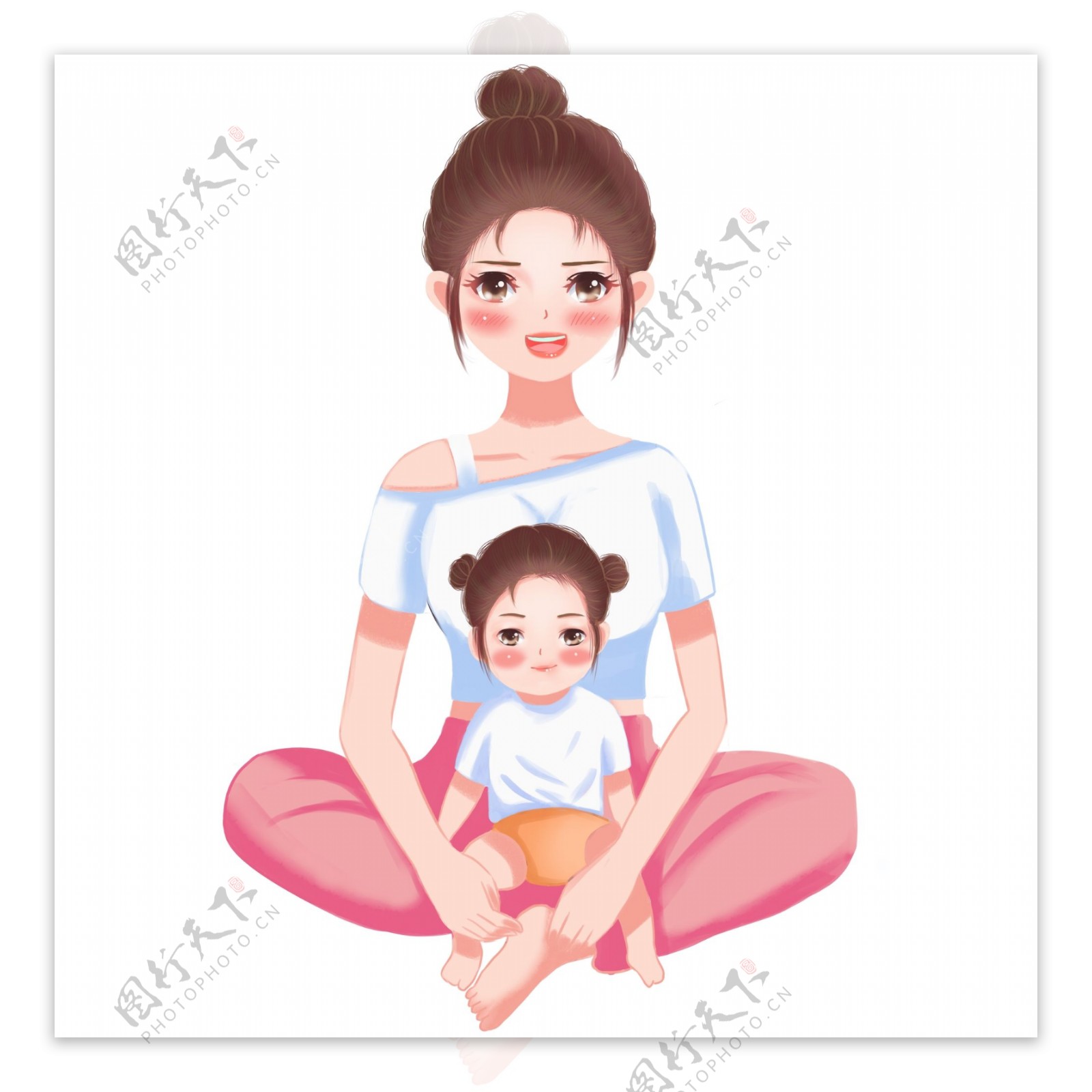 原创手绘插画母亲抱着婴儿元素母爱温馨场景