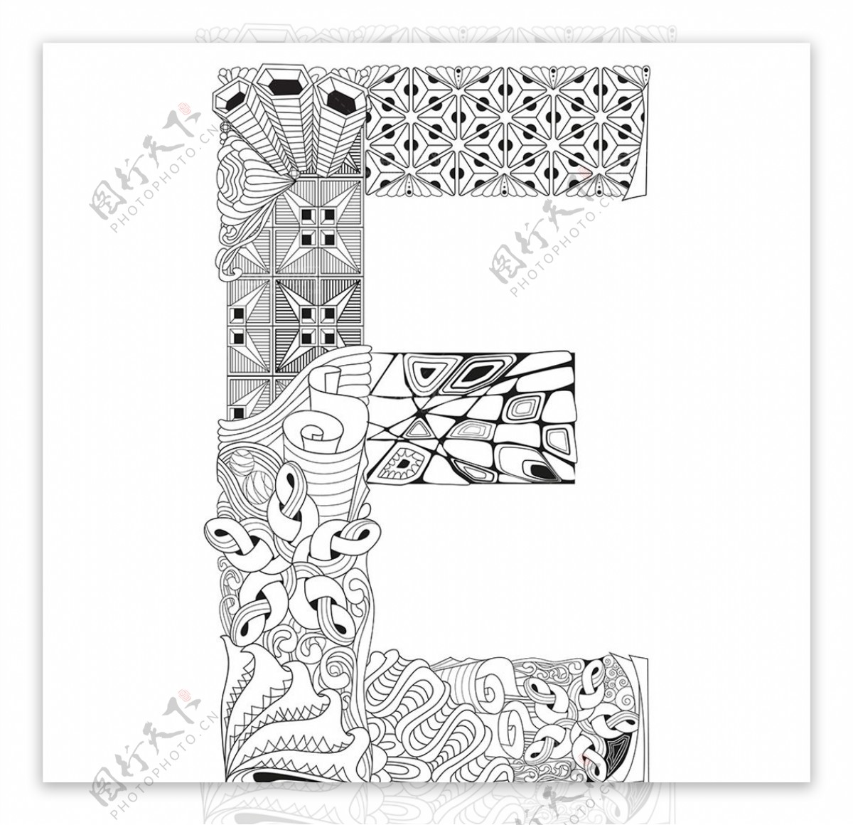 抽象创意花纹字母E