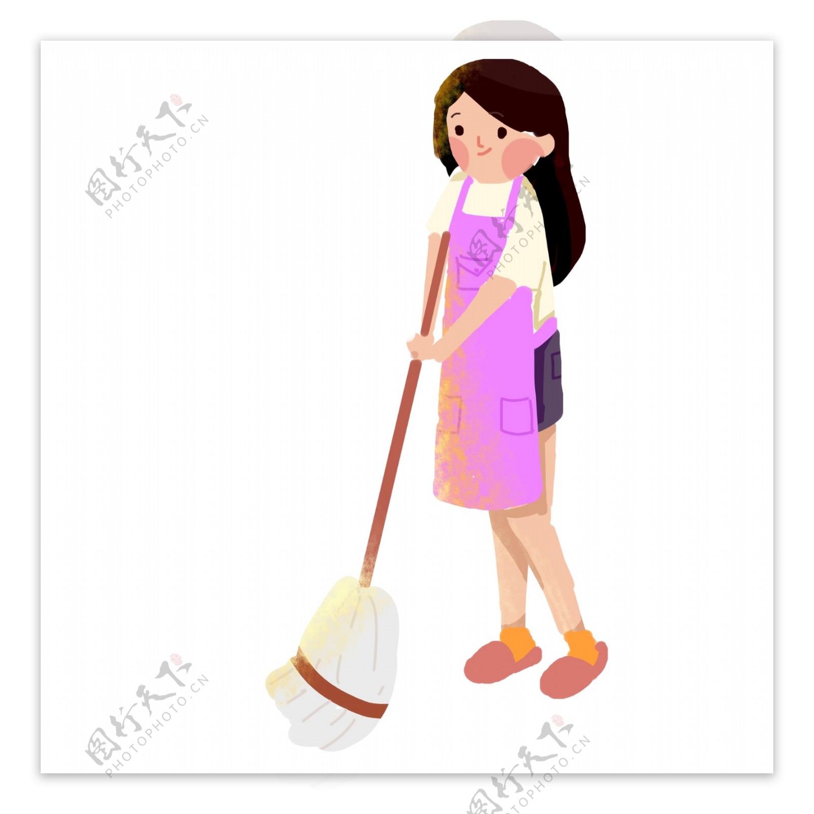卡通劳动节打扫卫生的女孩子