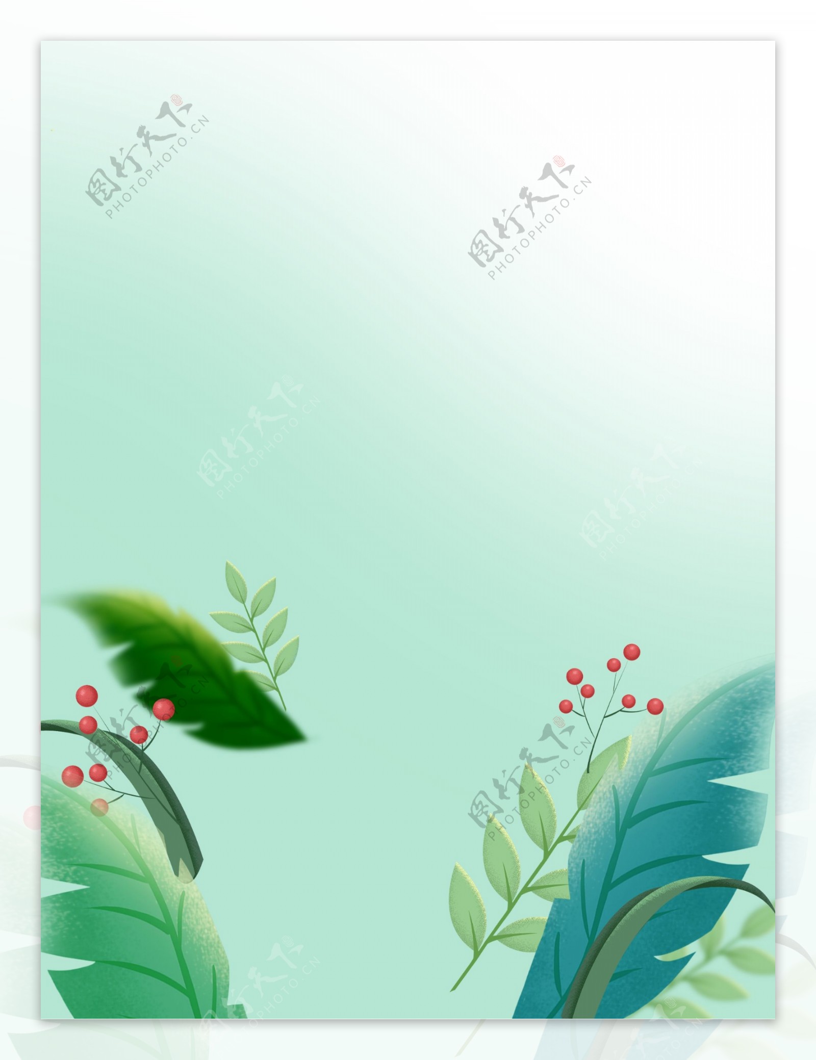手绘水彩绿色植物背景素材