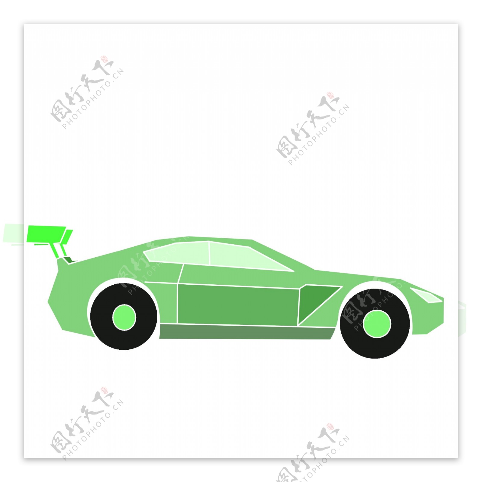 一辆绿色小轿车
