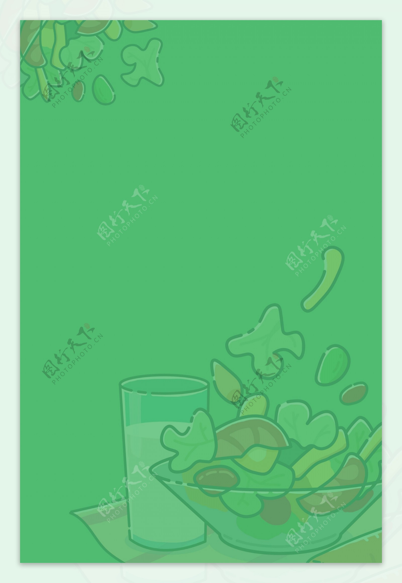 水果沙拉轻食卡通绿色背景