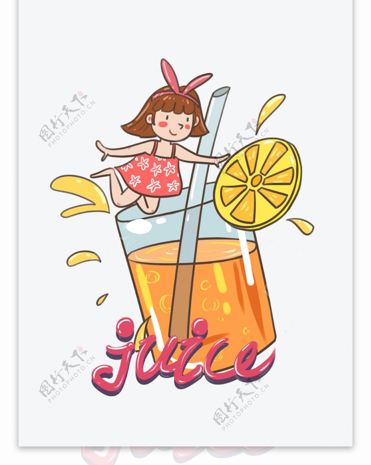 帆布袋包装夏日冰爽系列橙汁和女孩可爱卡通