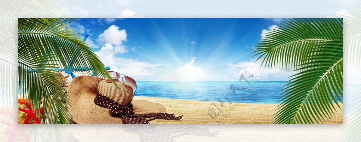 海边度假景色文艺蓝天海滩太阳帽