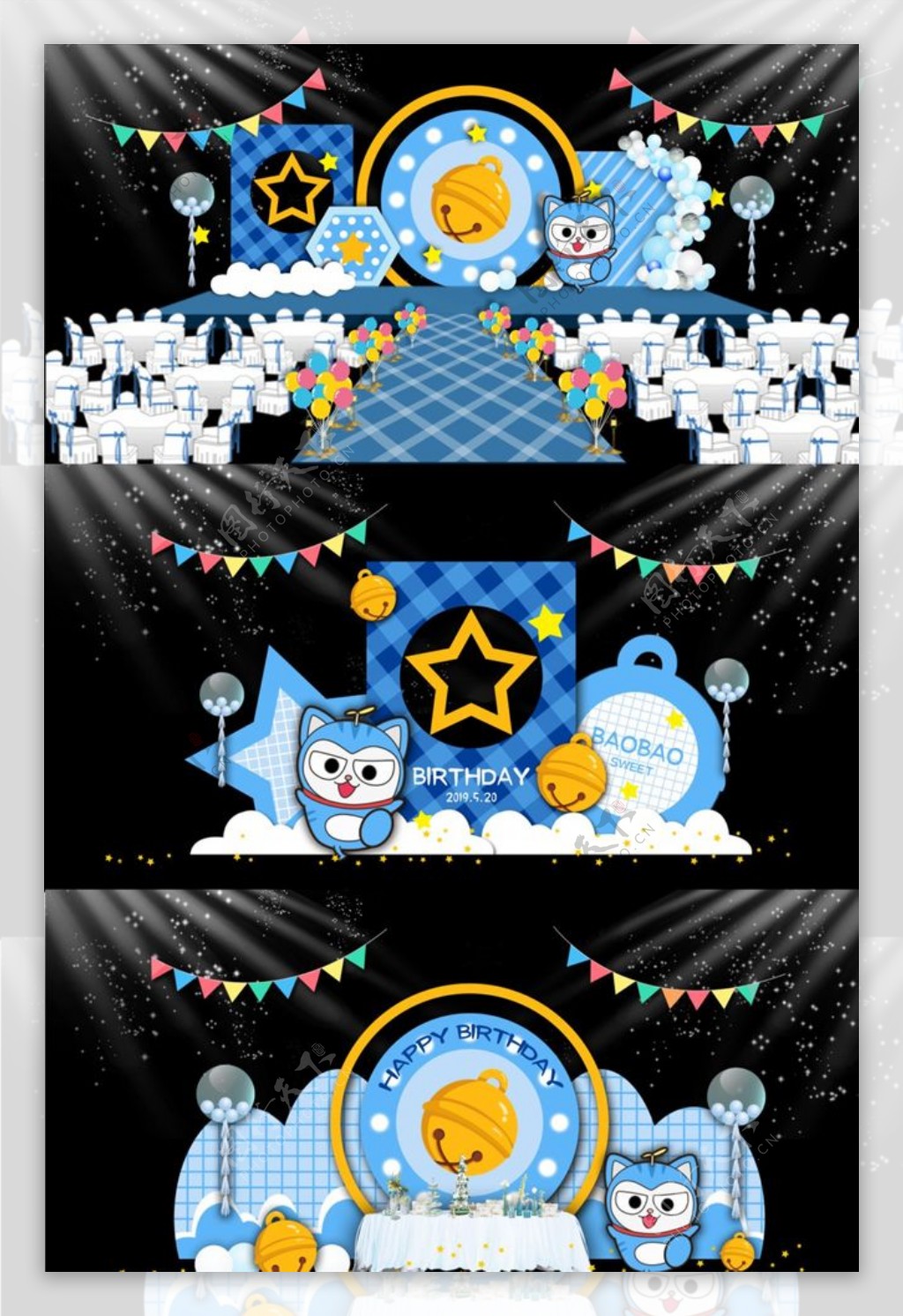蓝色机器猫宝宝宴效果图