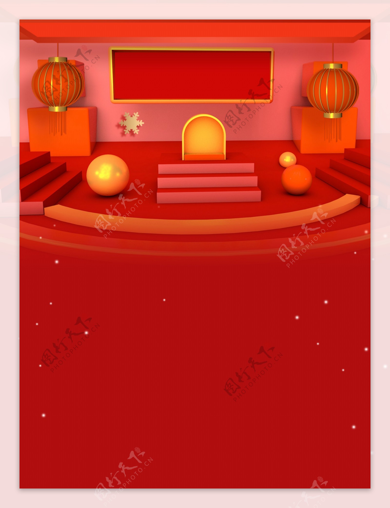 红色大气灯笼新年展板背景