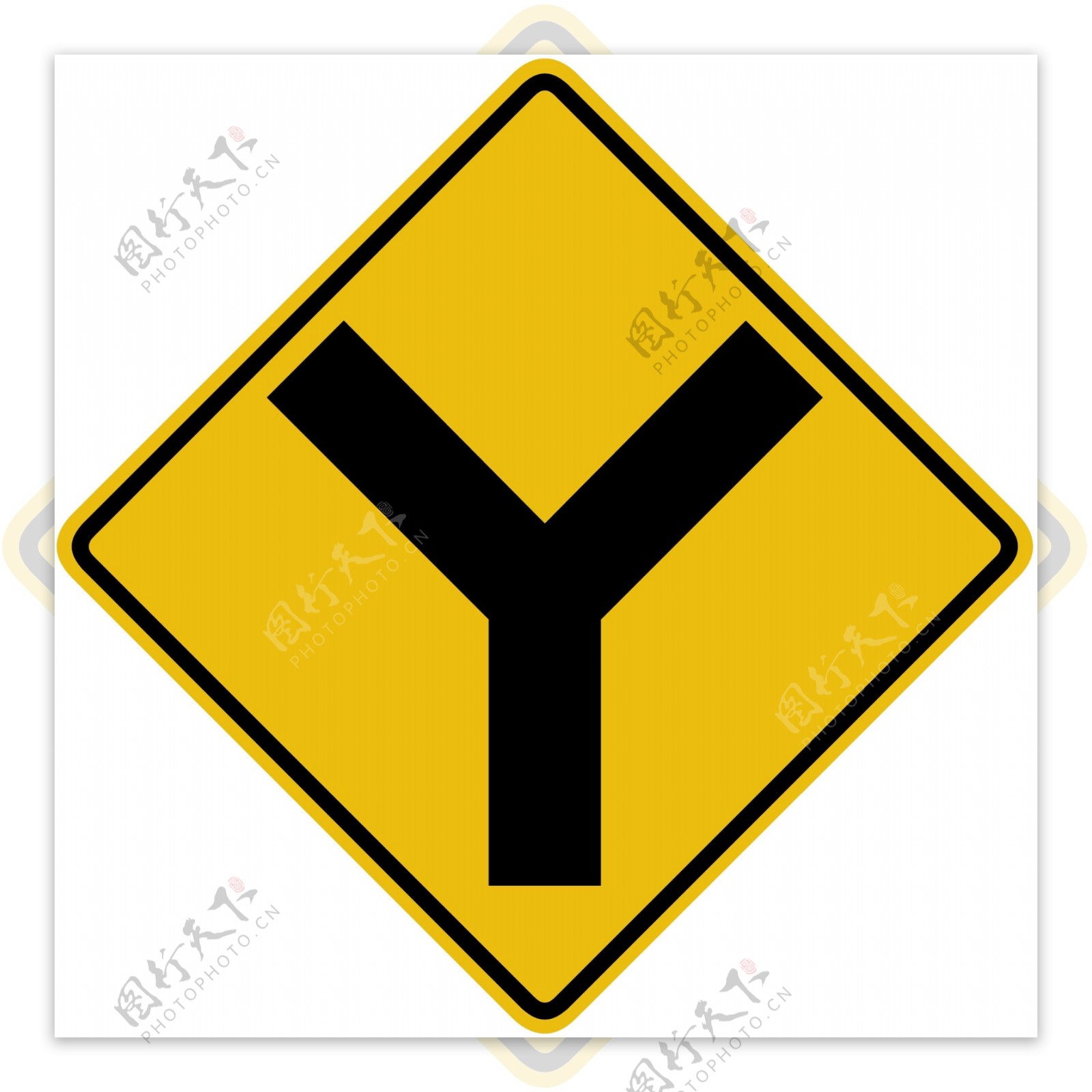 外国交通图标前方Y型交叉路口
