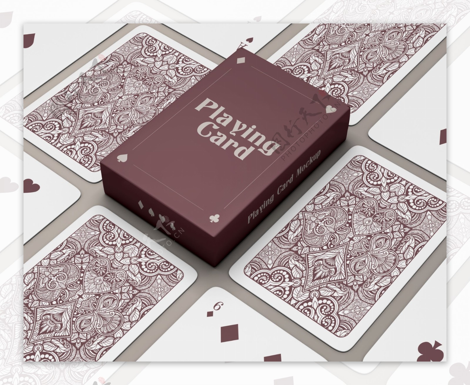 游戏扑克牌盒子设计样机素材 Set Box with Playing Cards Mockup – 设计小咖