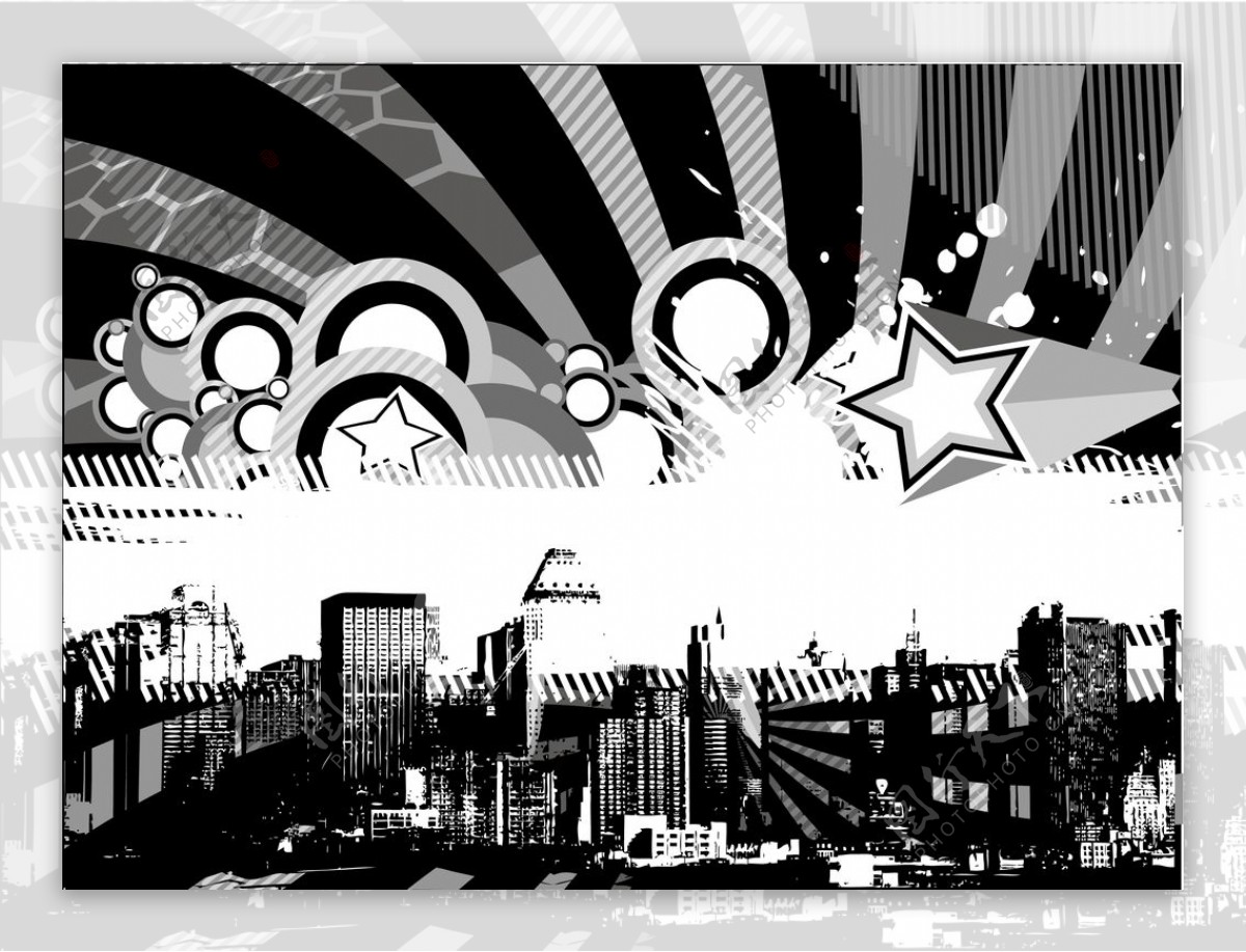 黑白主题城市海报设计素材元素