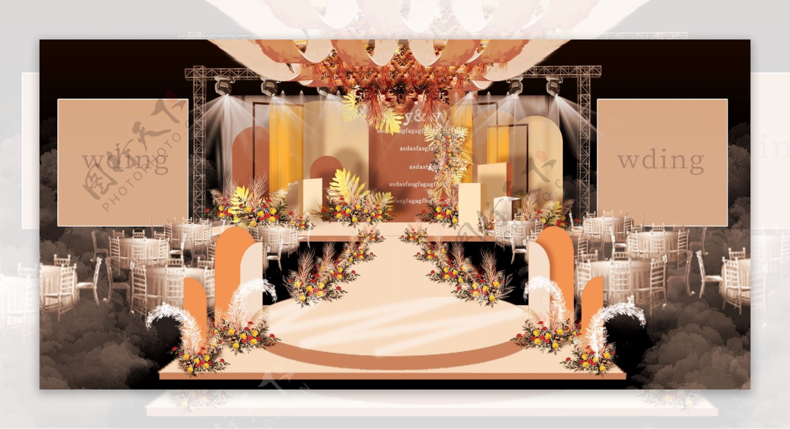 秋色系橘色婚礼迎宾区效果图设计