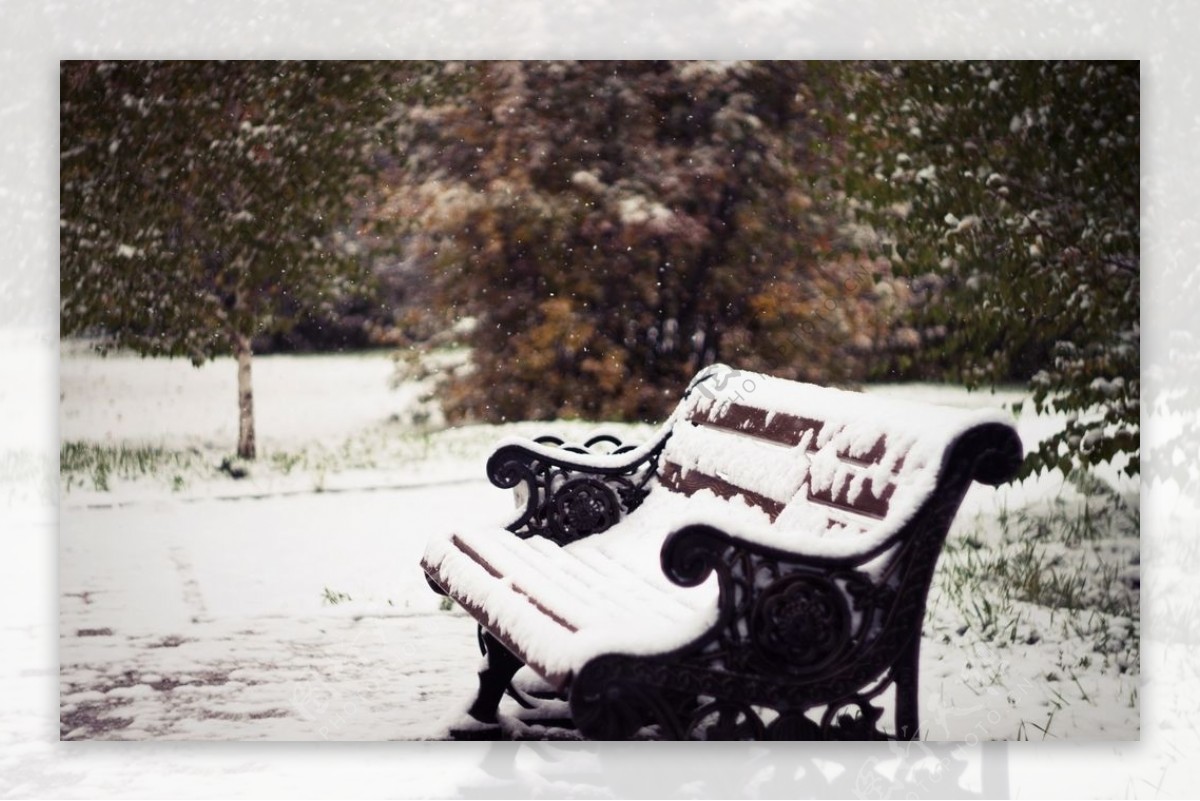 冬天公园长椅大雪风景