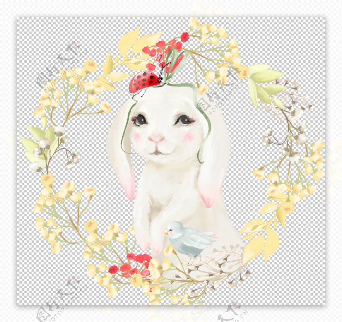 手绘花环和小白兔