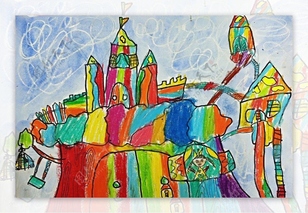 儿童画树上城堡