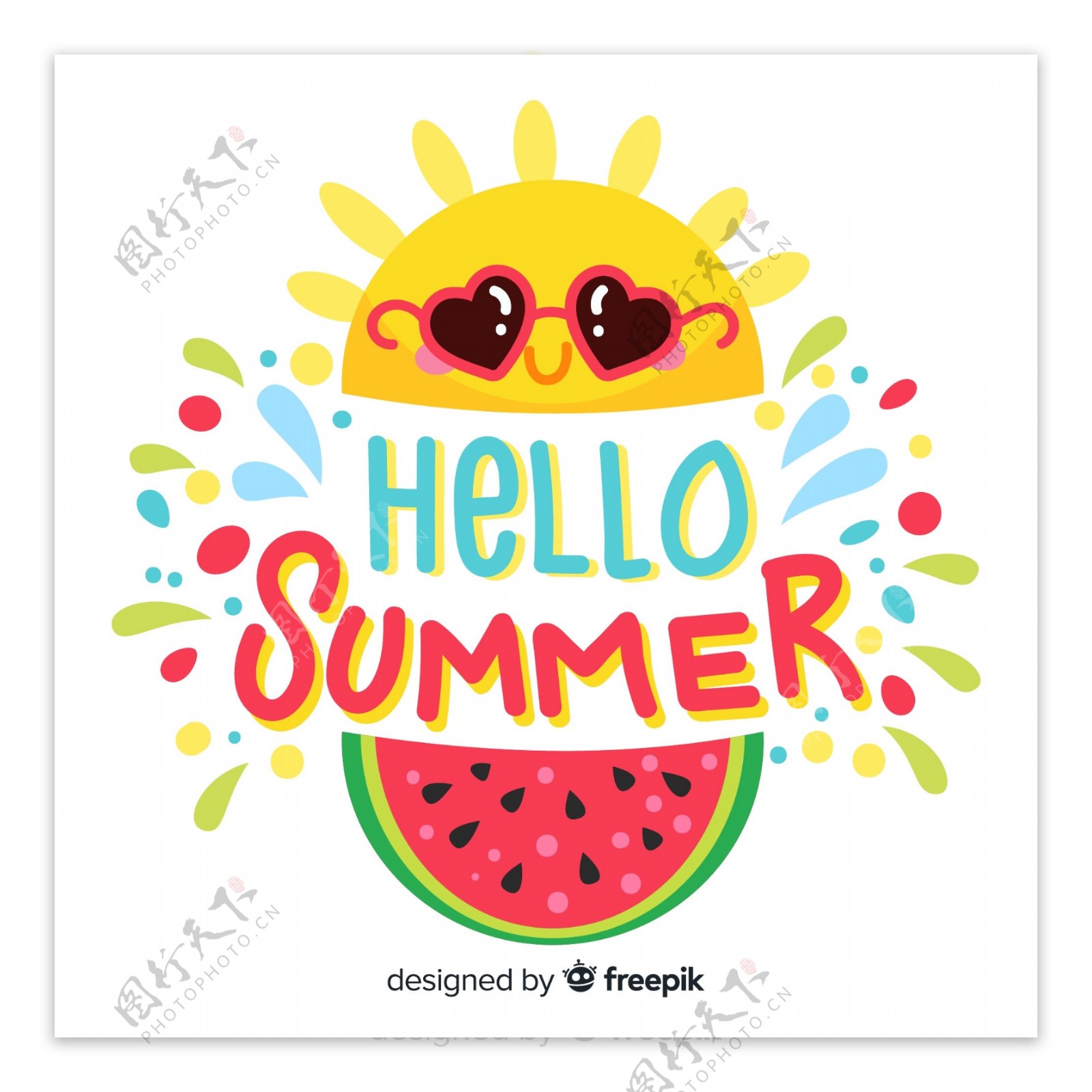 可爱夏季太阳和西瓜艺术字