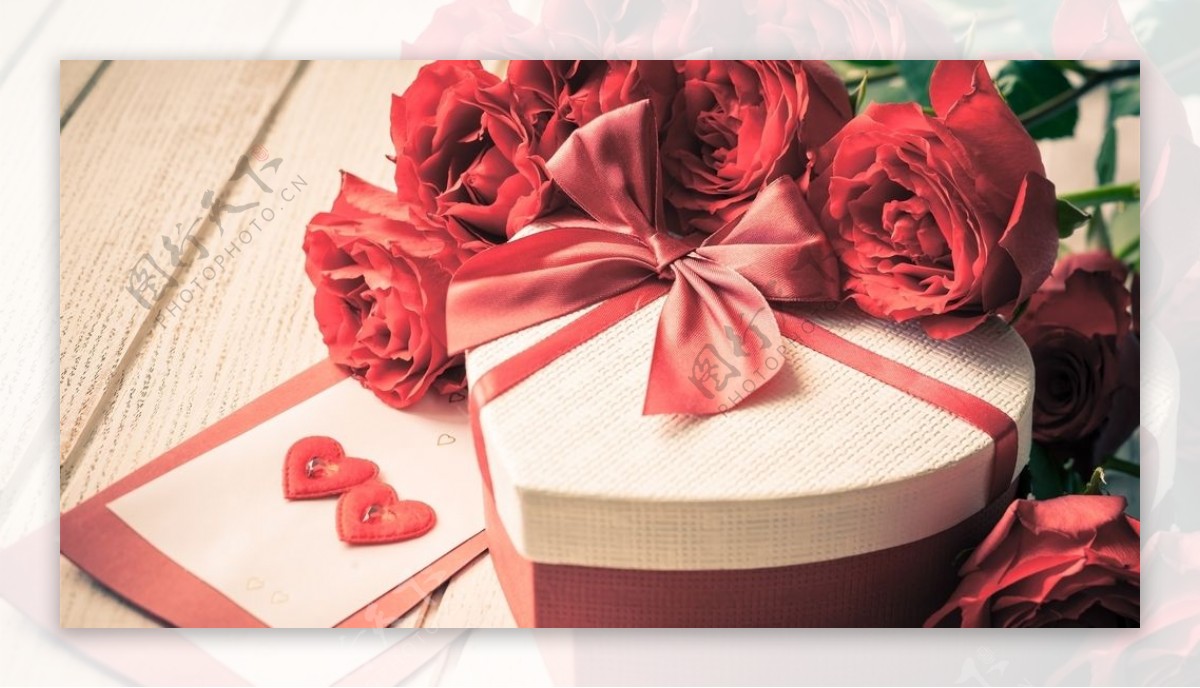 红色花朵礼盒礼物背景