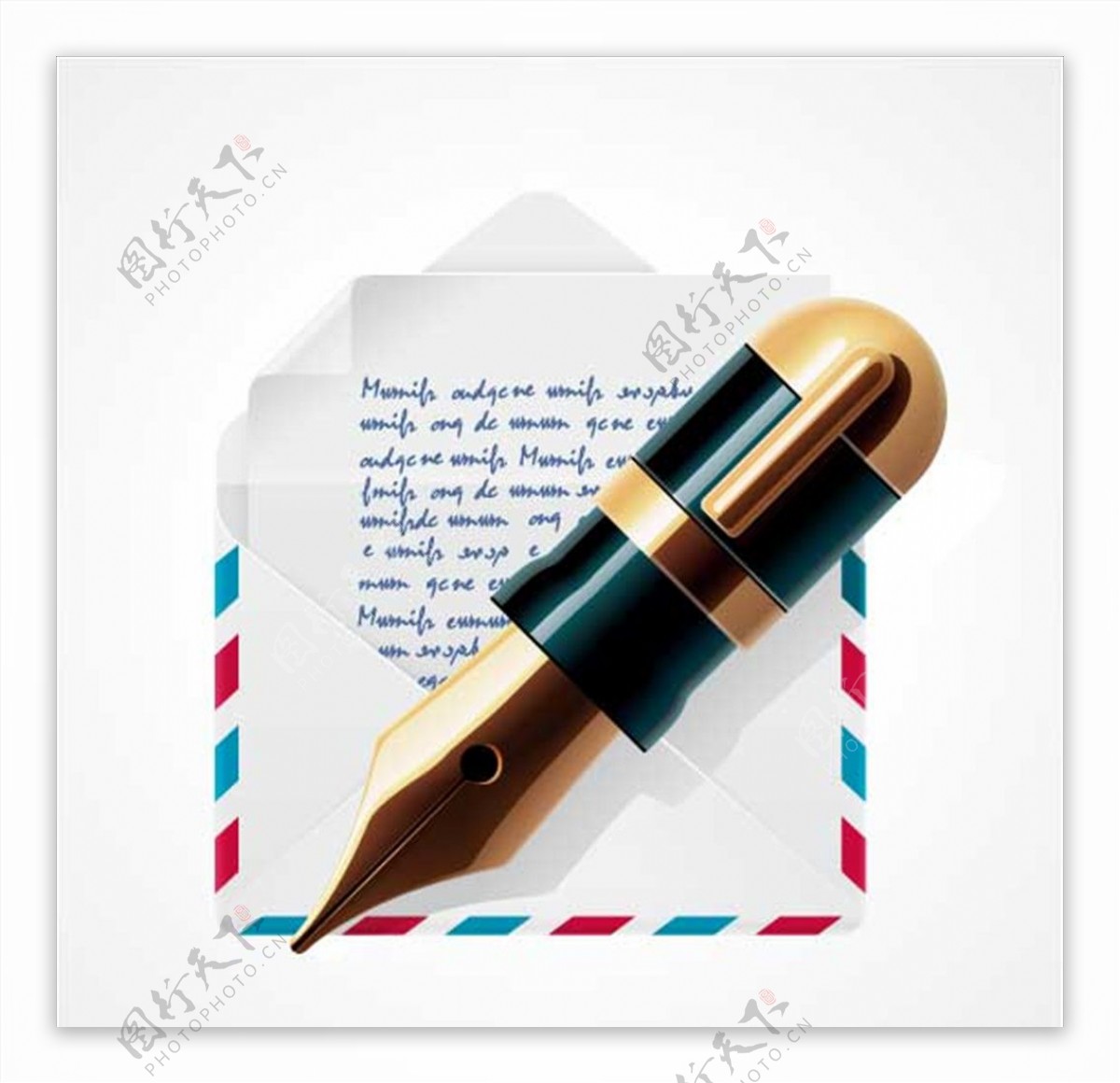 钢笔写字信件信封笔卡通设计