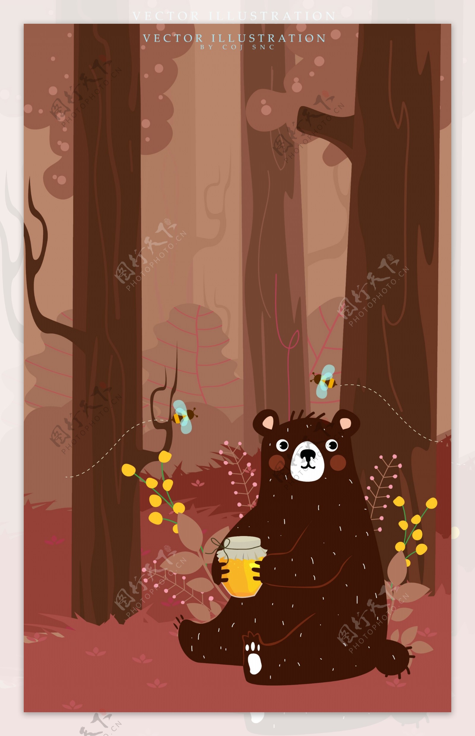 创意森林抱蜂蜜的熊