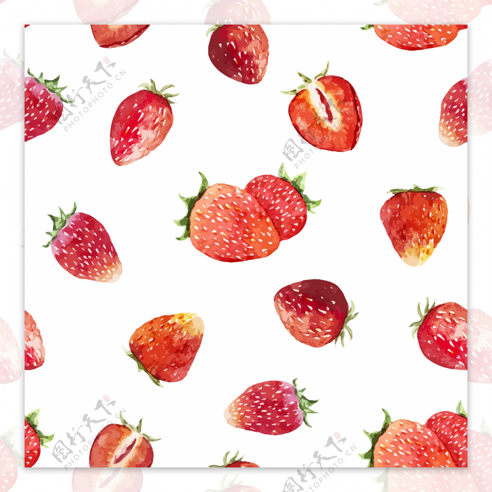 无缝图案水彩草莓背景底纹