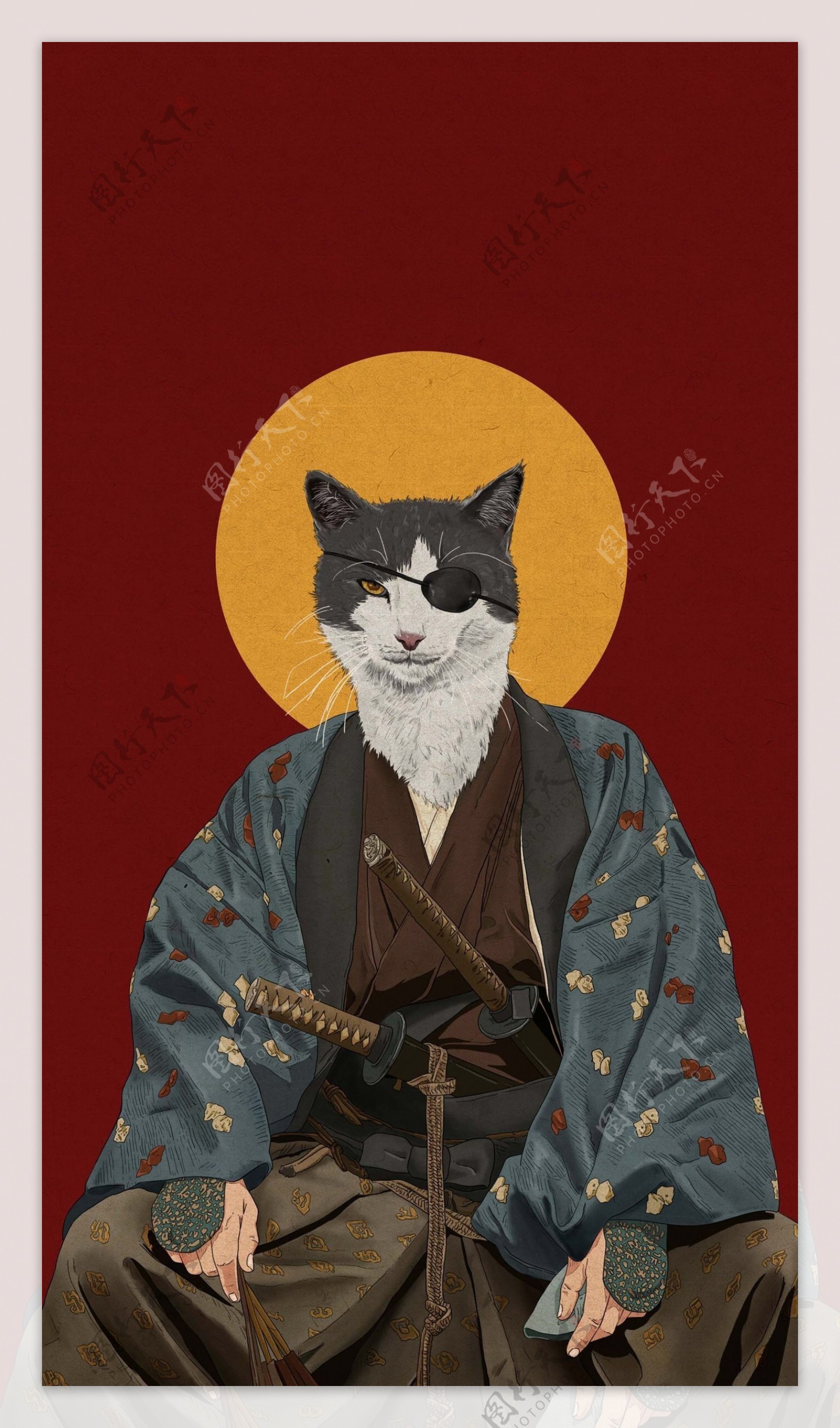 武士猫咪武士猫卡通