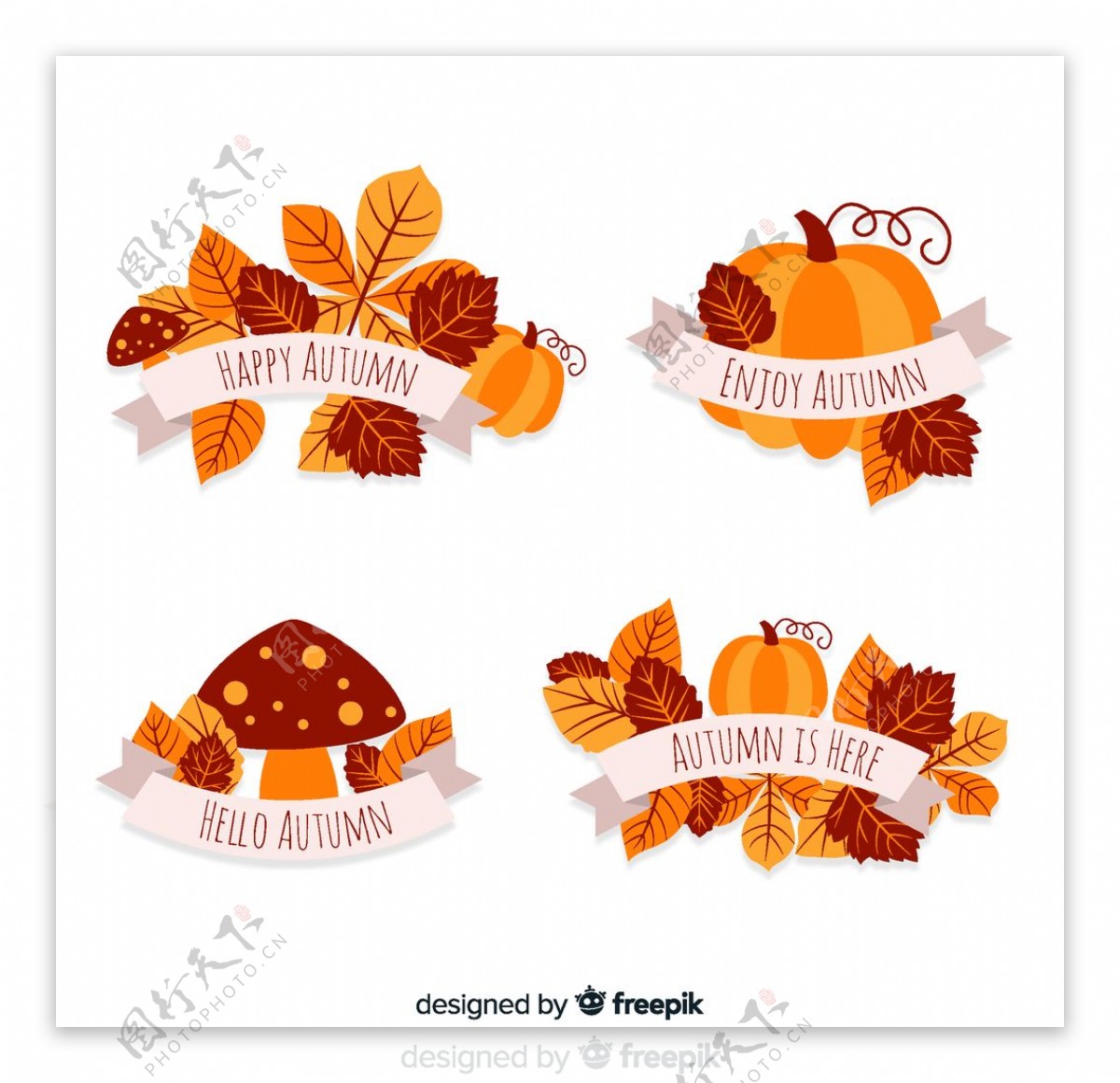 4款创意秋季树叶标签
