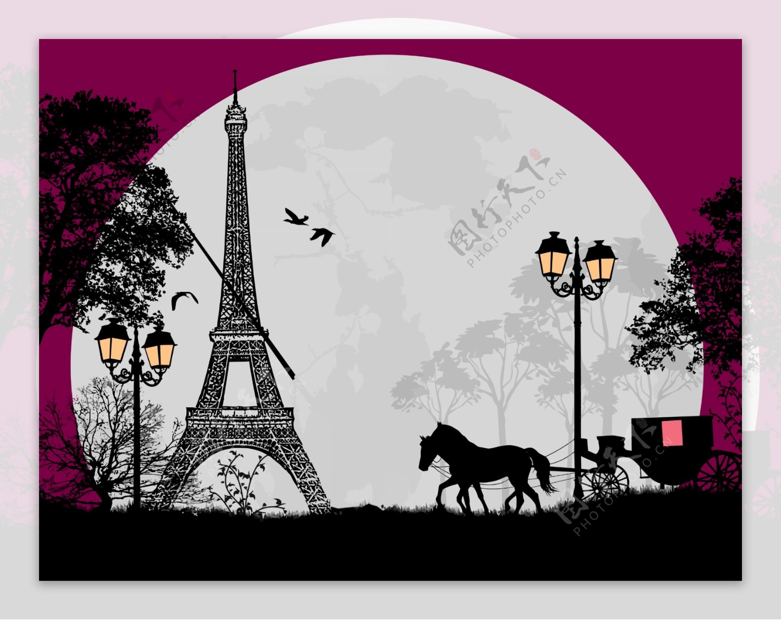 巴黎铁塔风景手绘