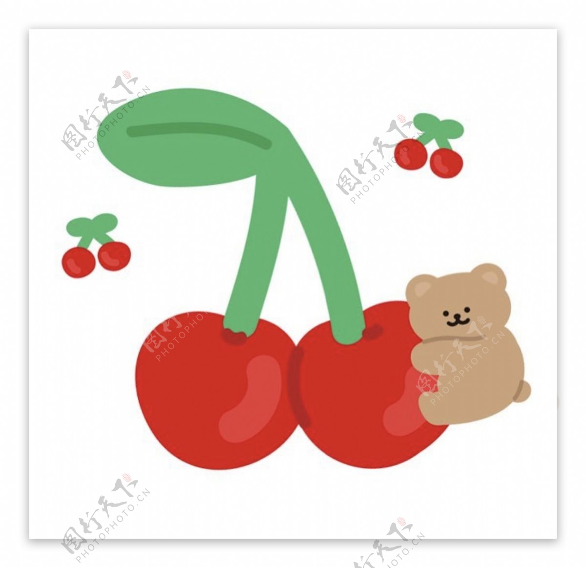 卡通可爱抱樱桃的小熊