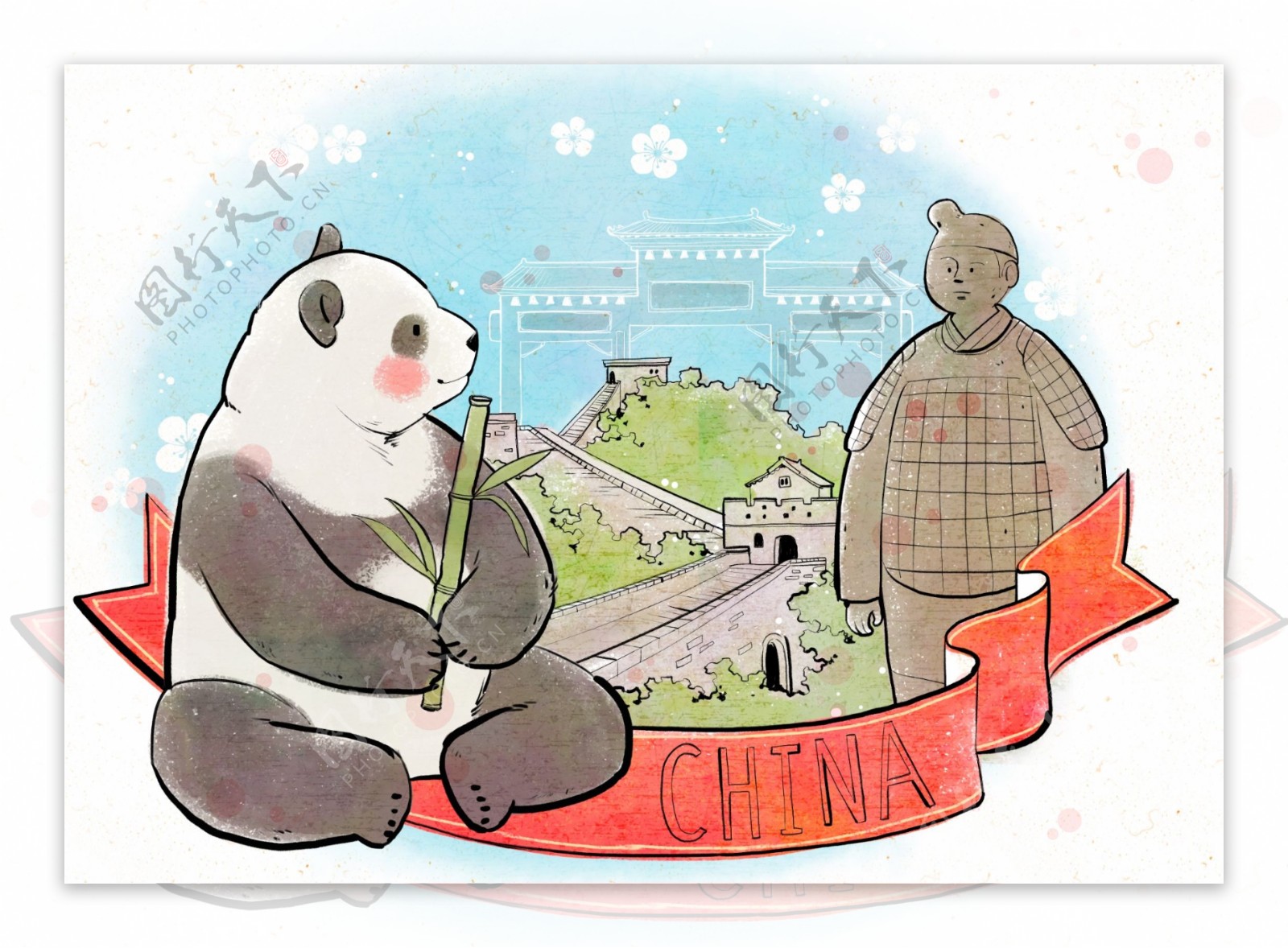 熊猫创意手绘插画海报