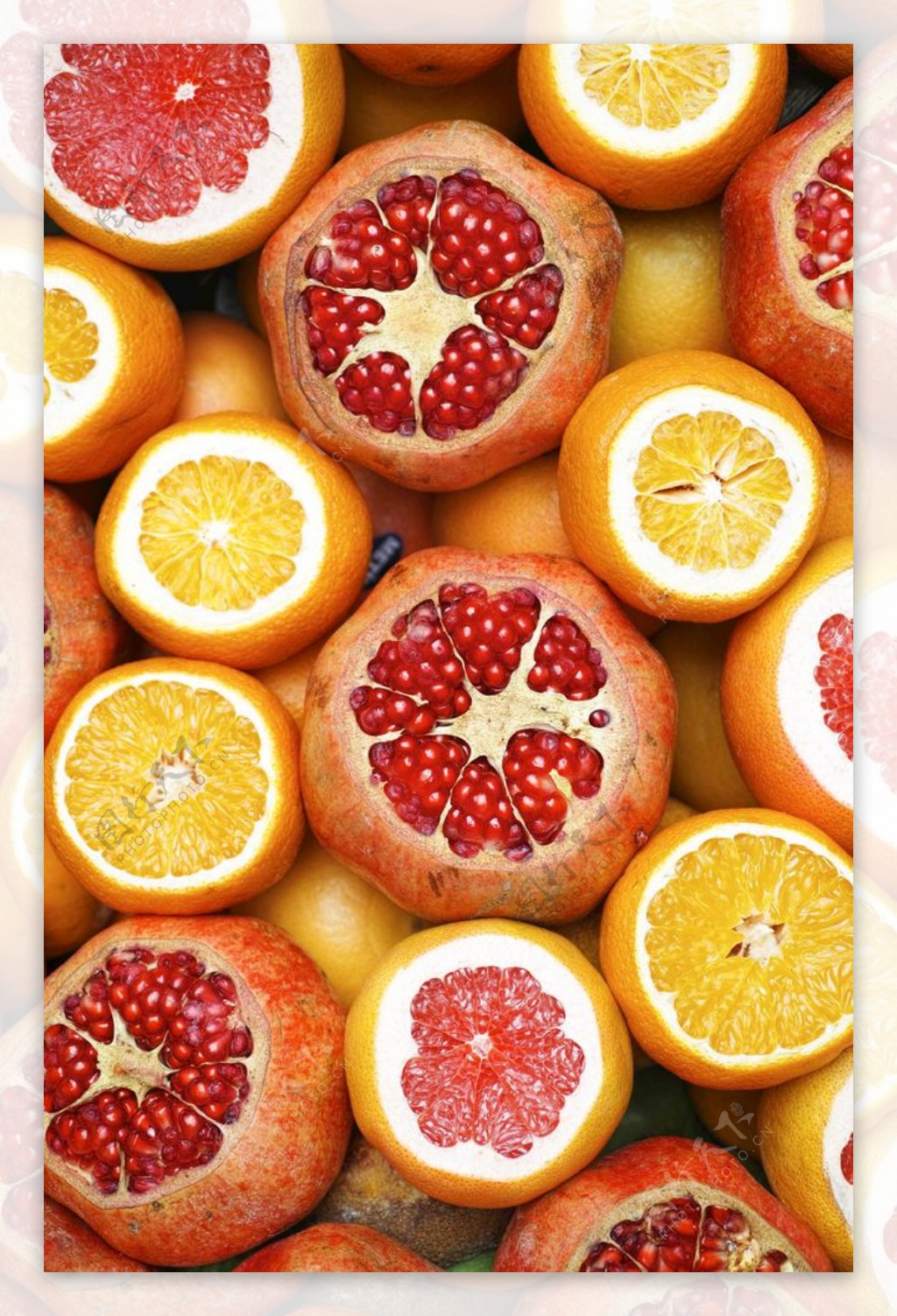橙子石榴水果背景