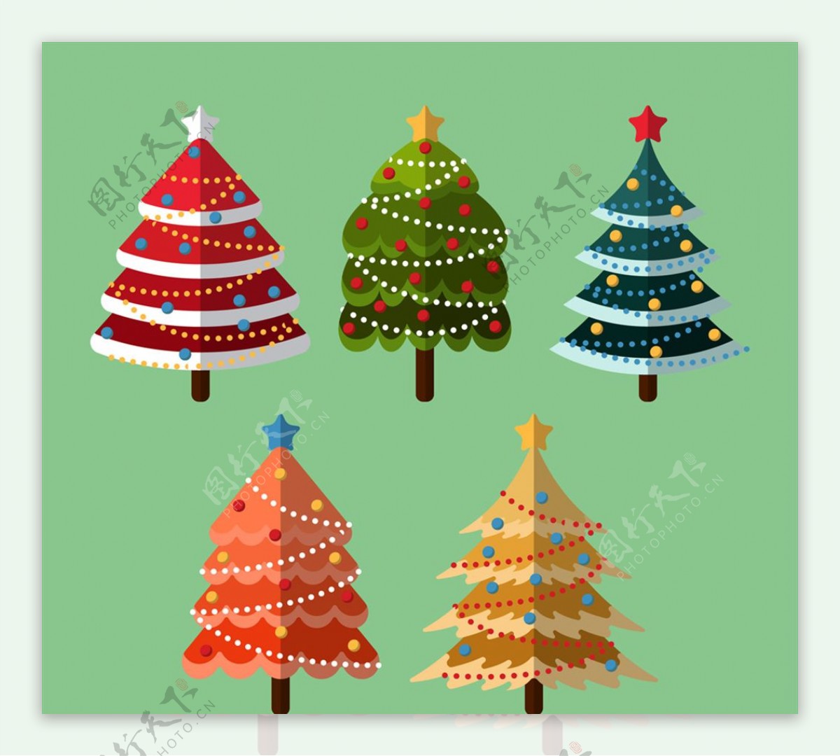 彩色扁平化圣诞树矢量素材