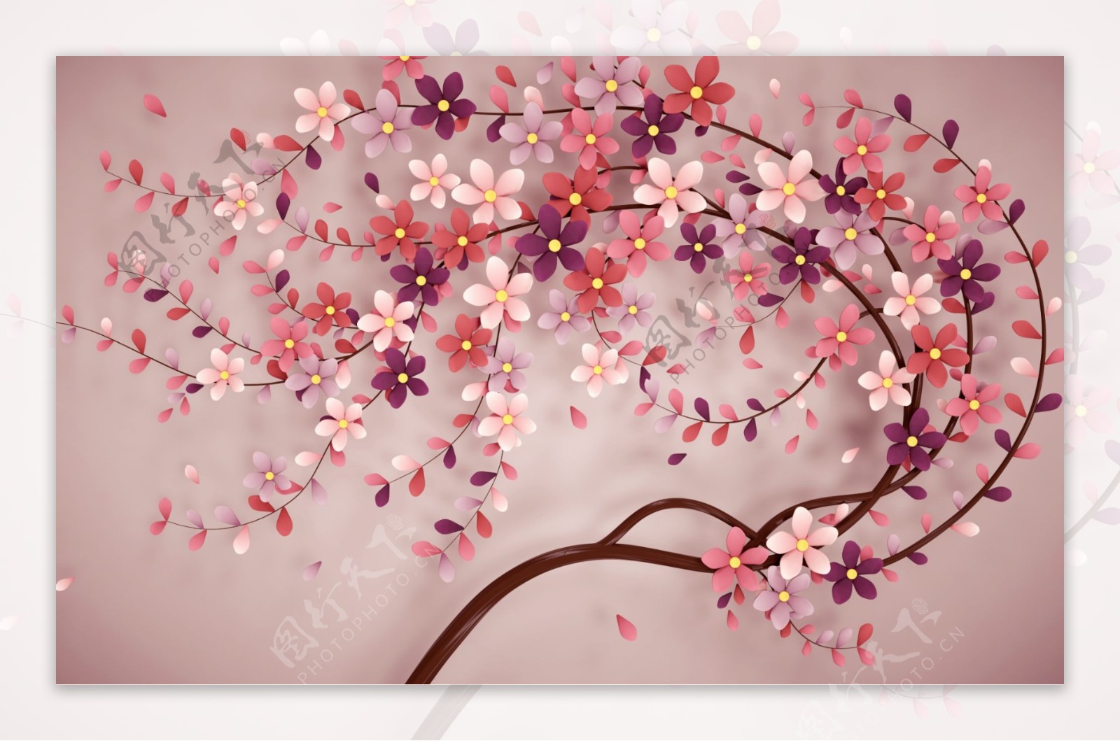 粉色花树装饰画玄关屏风沙发