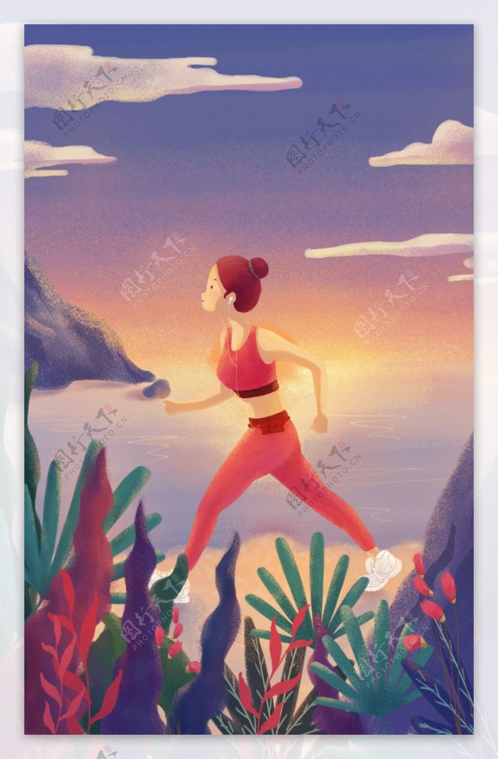 奔跑健身人物插画卡通背景素材