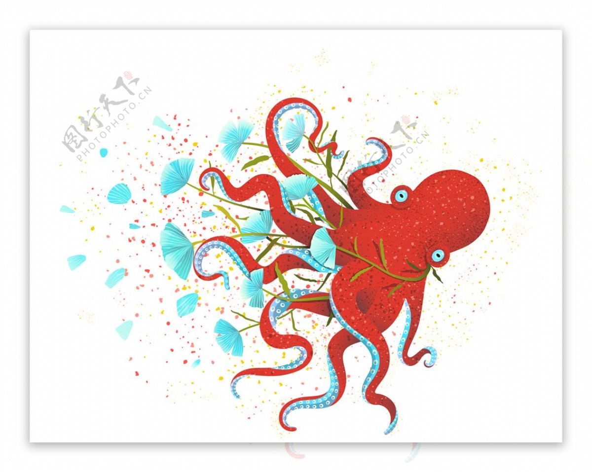 卡通可爱的小章鱼拿着一个瓶子插画图片素材_ID:425698084-Veer图库