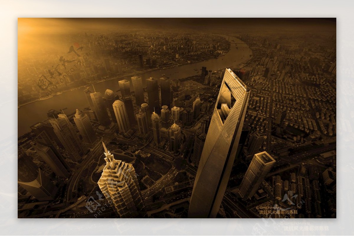 上海大气俯瞰城市地标建筑