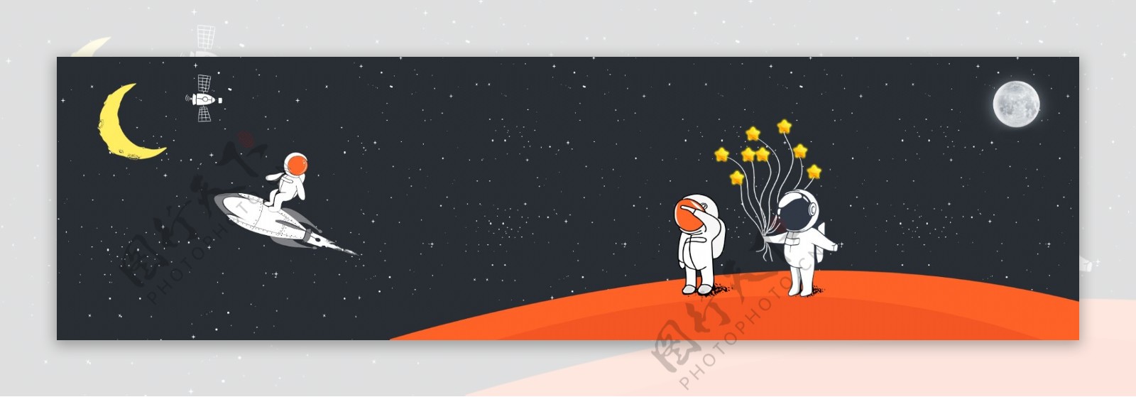 新中式宇航员星球飞船月亮装饰画