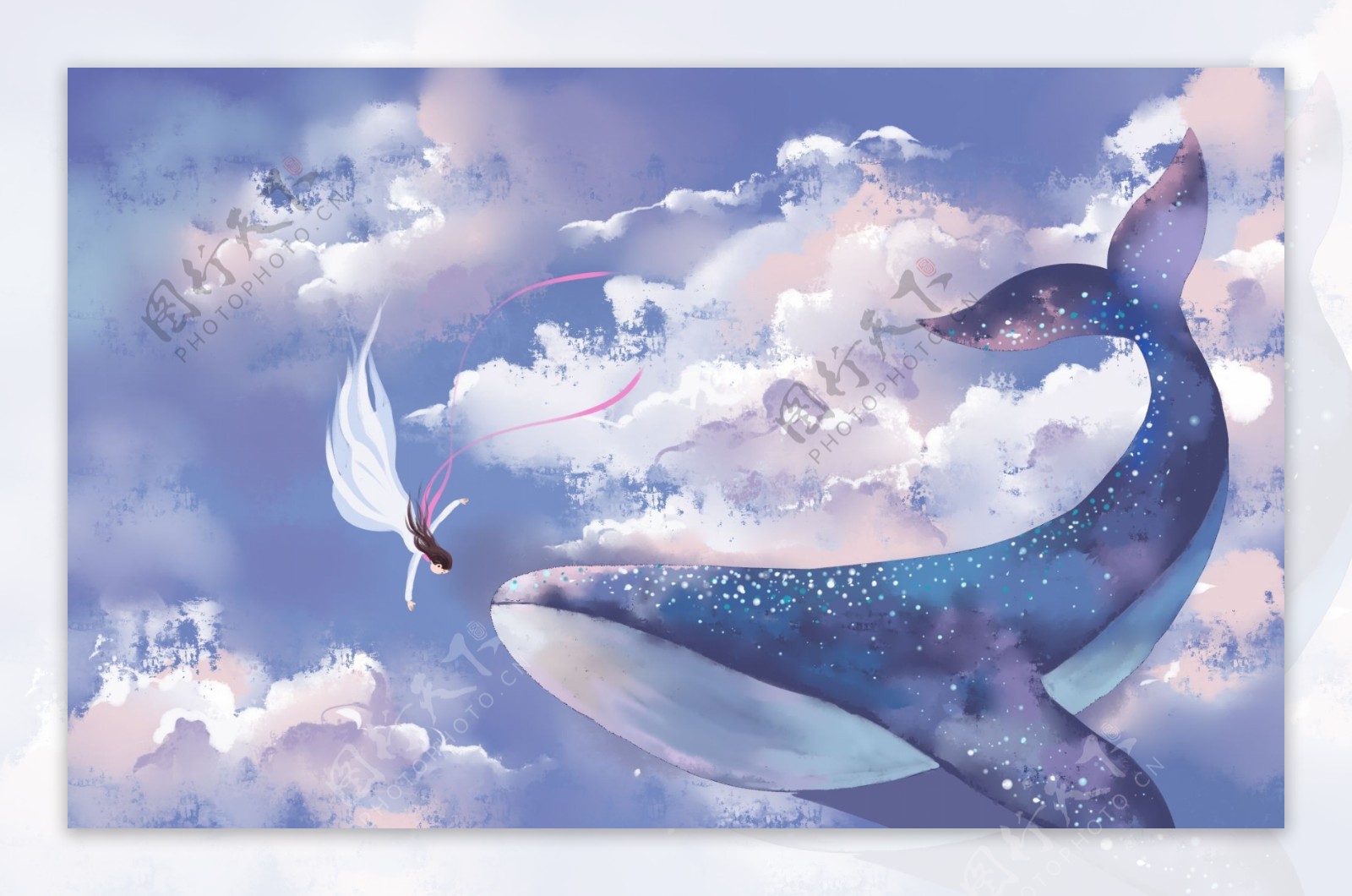 鲸鱼天空梦幻插画合成背景素材