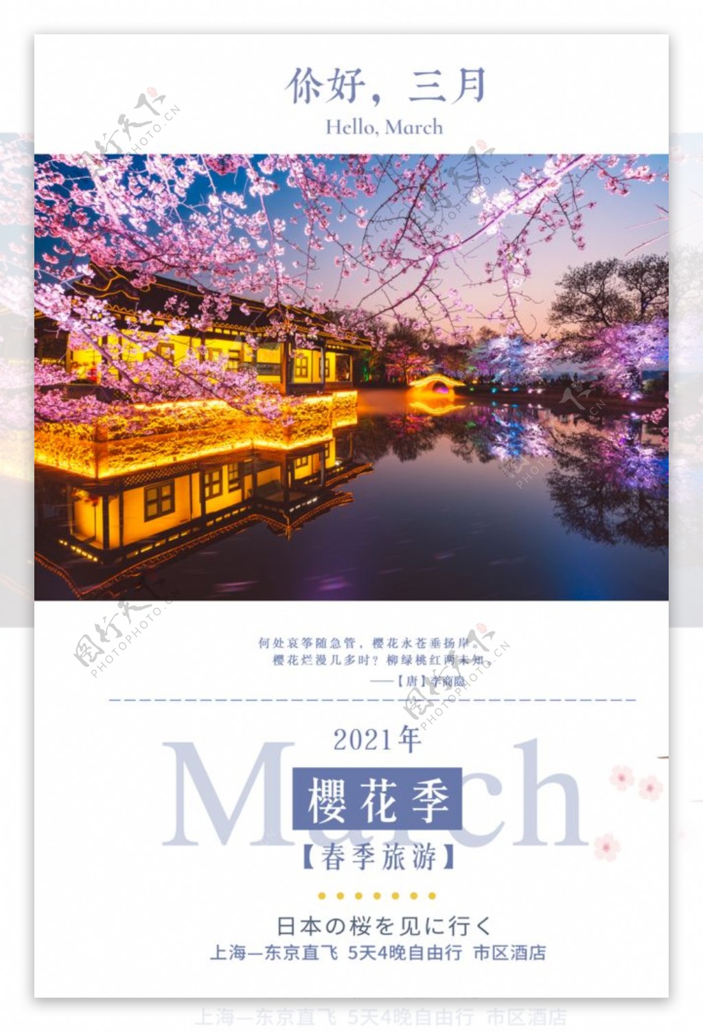 你好三月樱花季樱花节海报