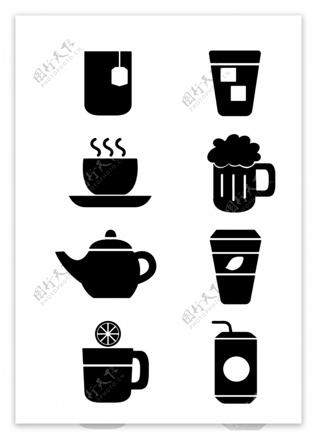 黑白扁平茶饮茶杯茶具图片