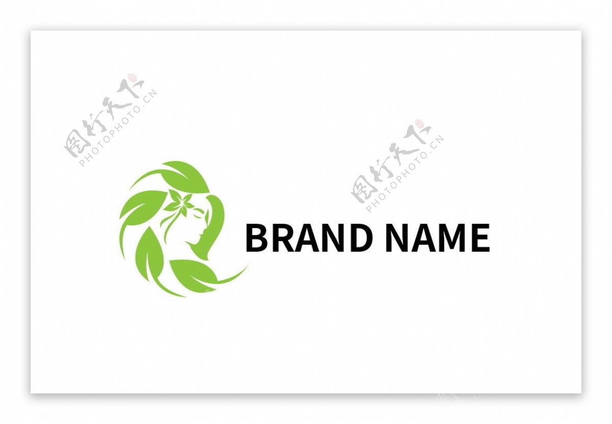 绿色叶子植物女性logo设计图片