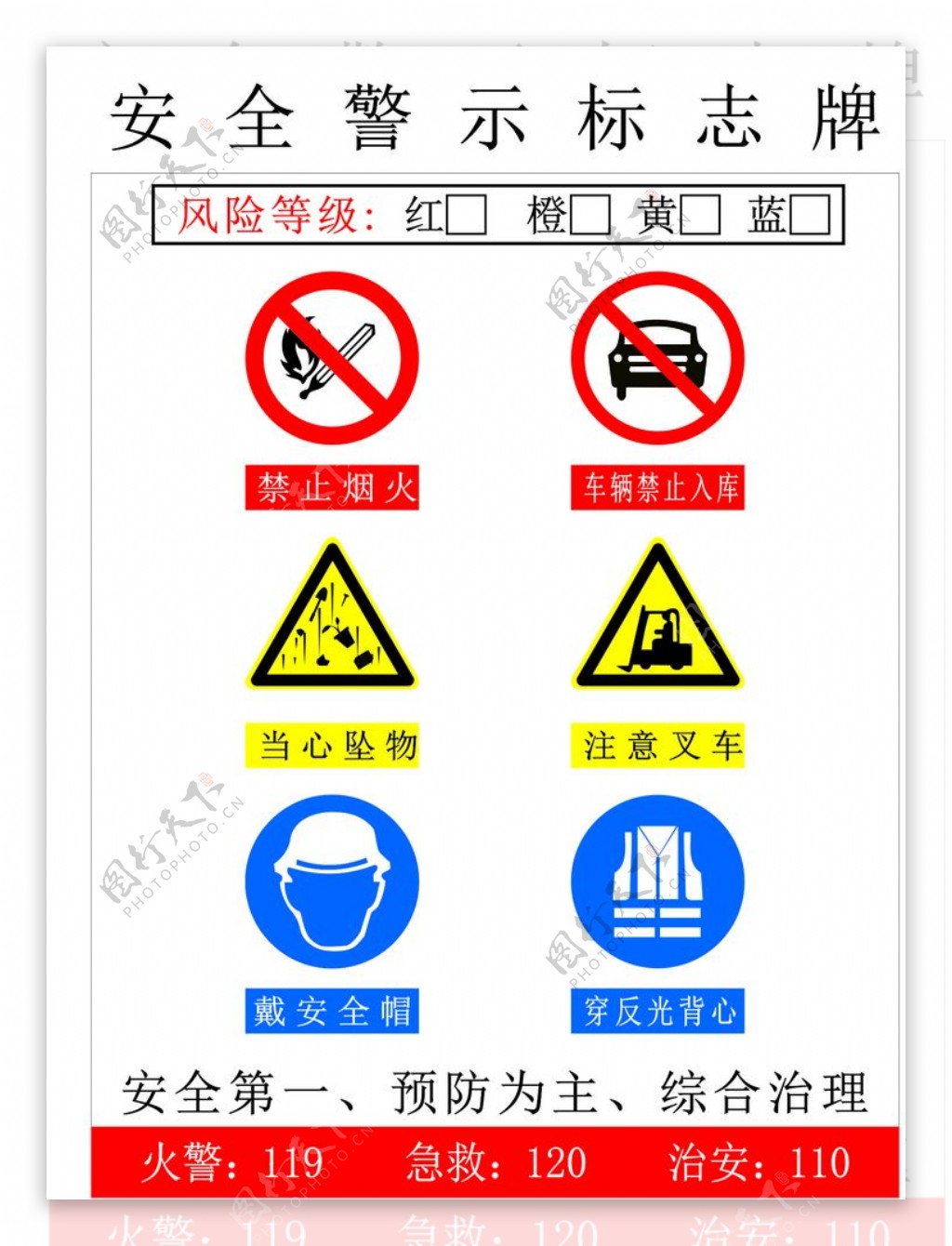 安全警示规范标志牌标志图片
