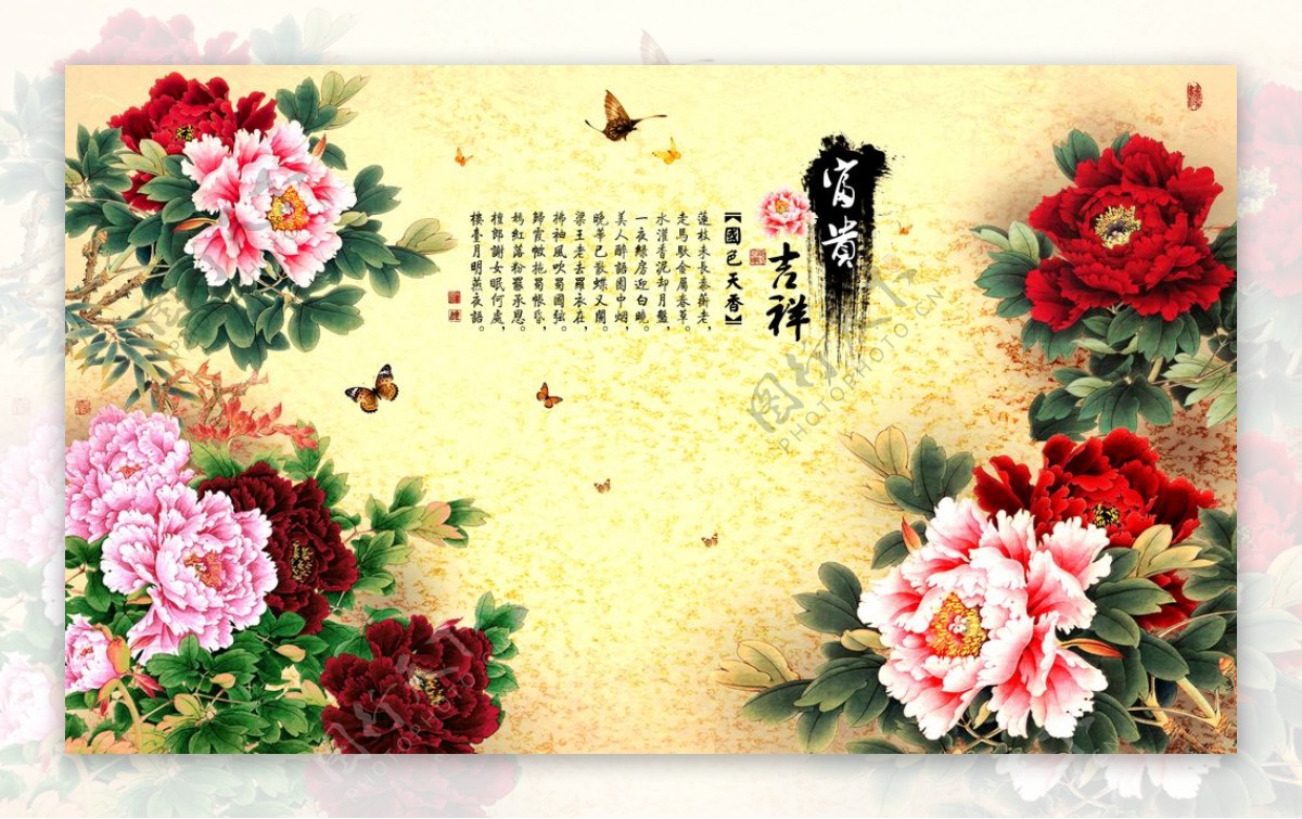 牡丹花背景墙图片