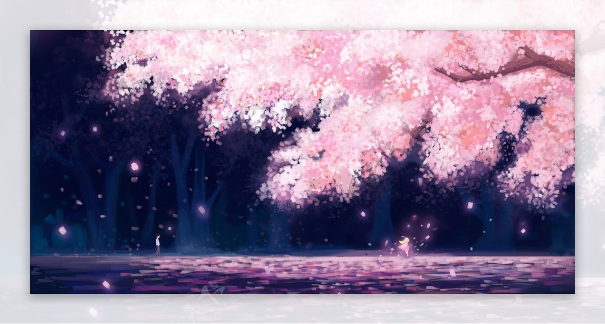 樱花树插画卡通背景素材图片