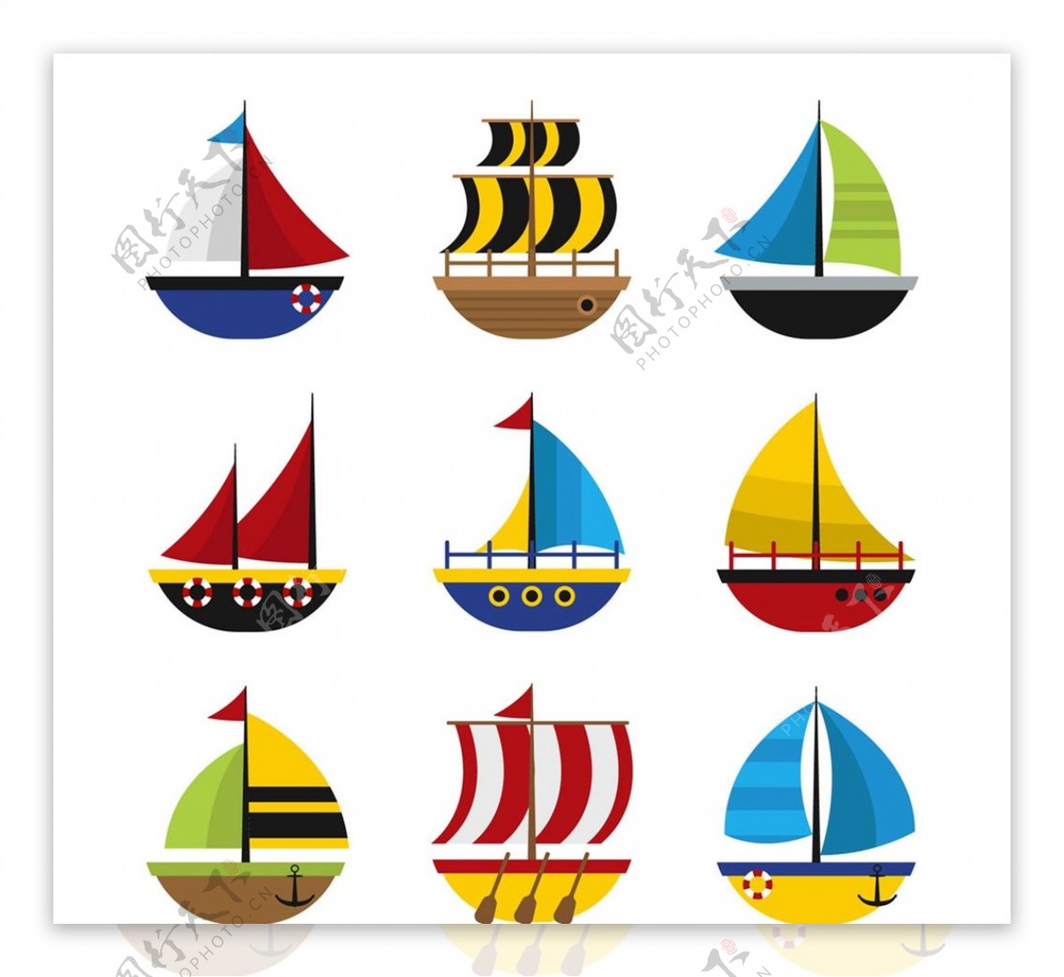 彩色帆船设计图片