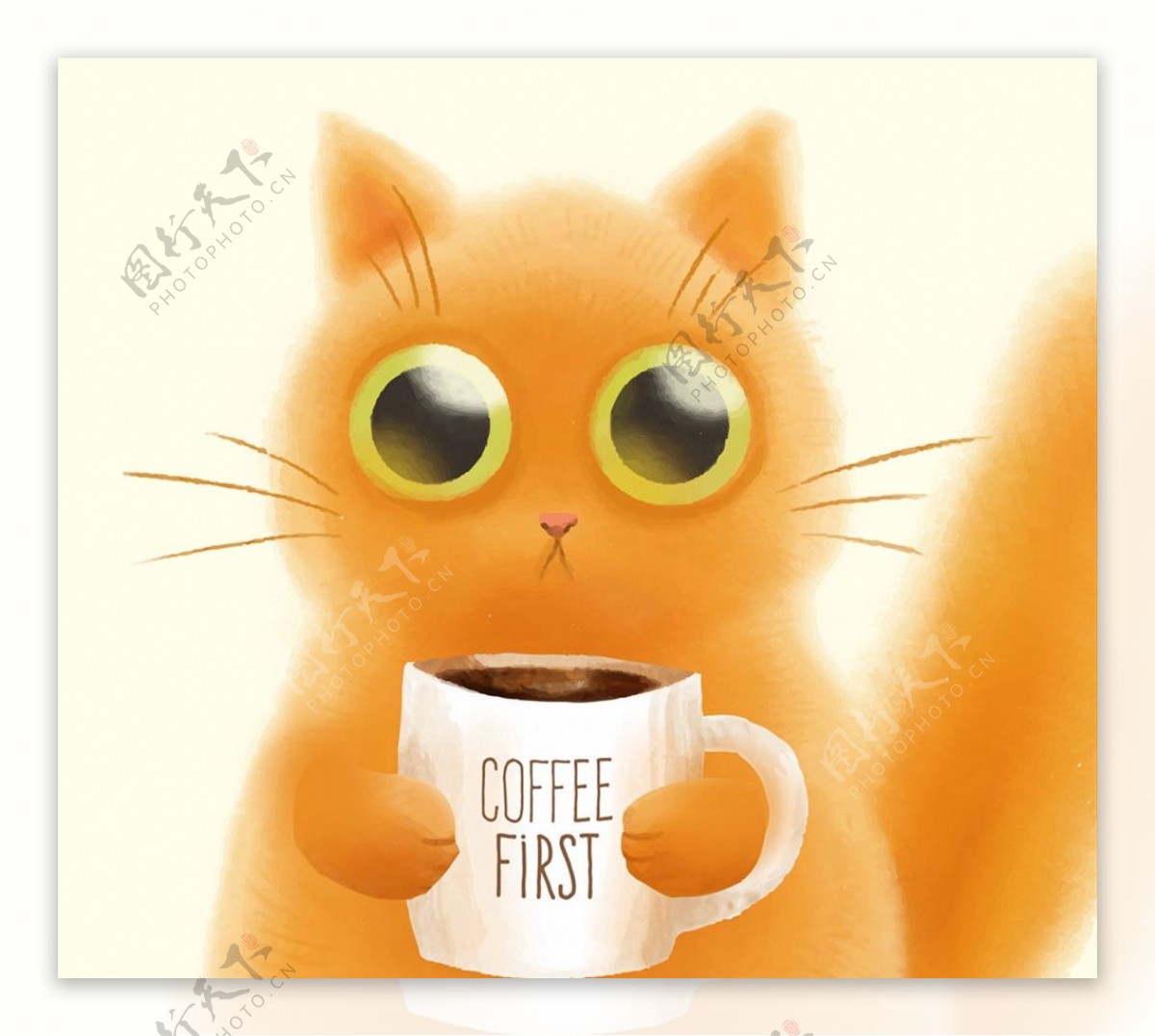 可爱抱咖啡的猫图片