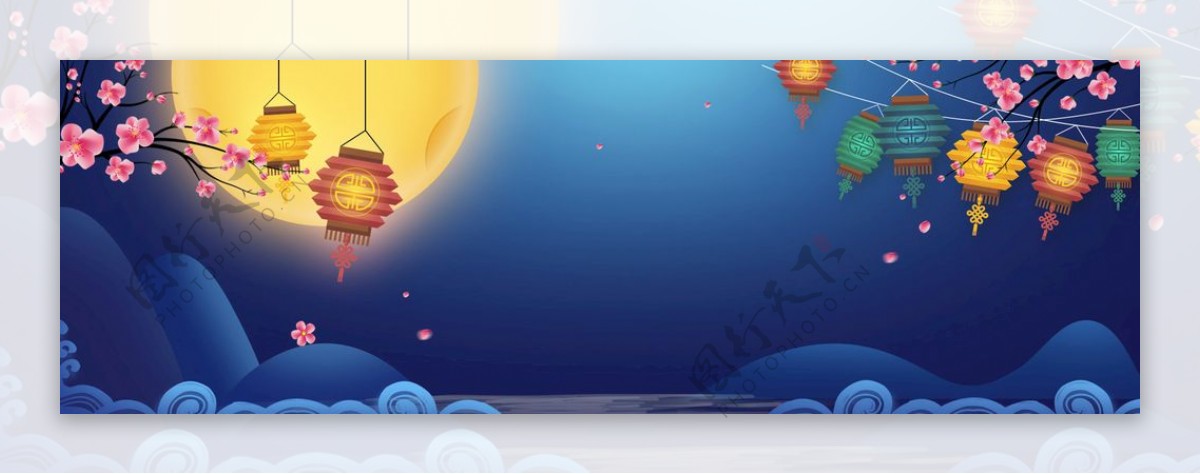 淘宝天猫中秋节手绘风背景图片