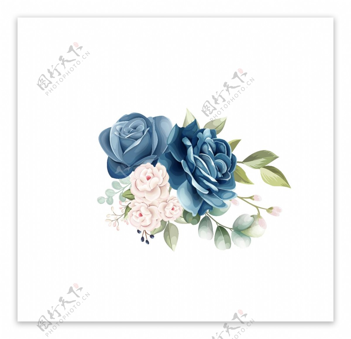 蓝色玫瑰花朵装饰元素图片