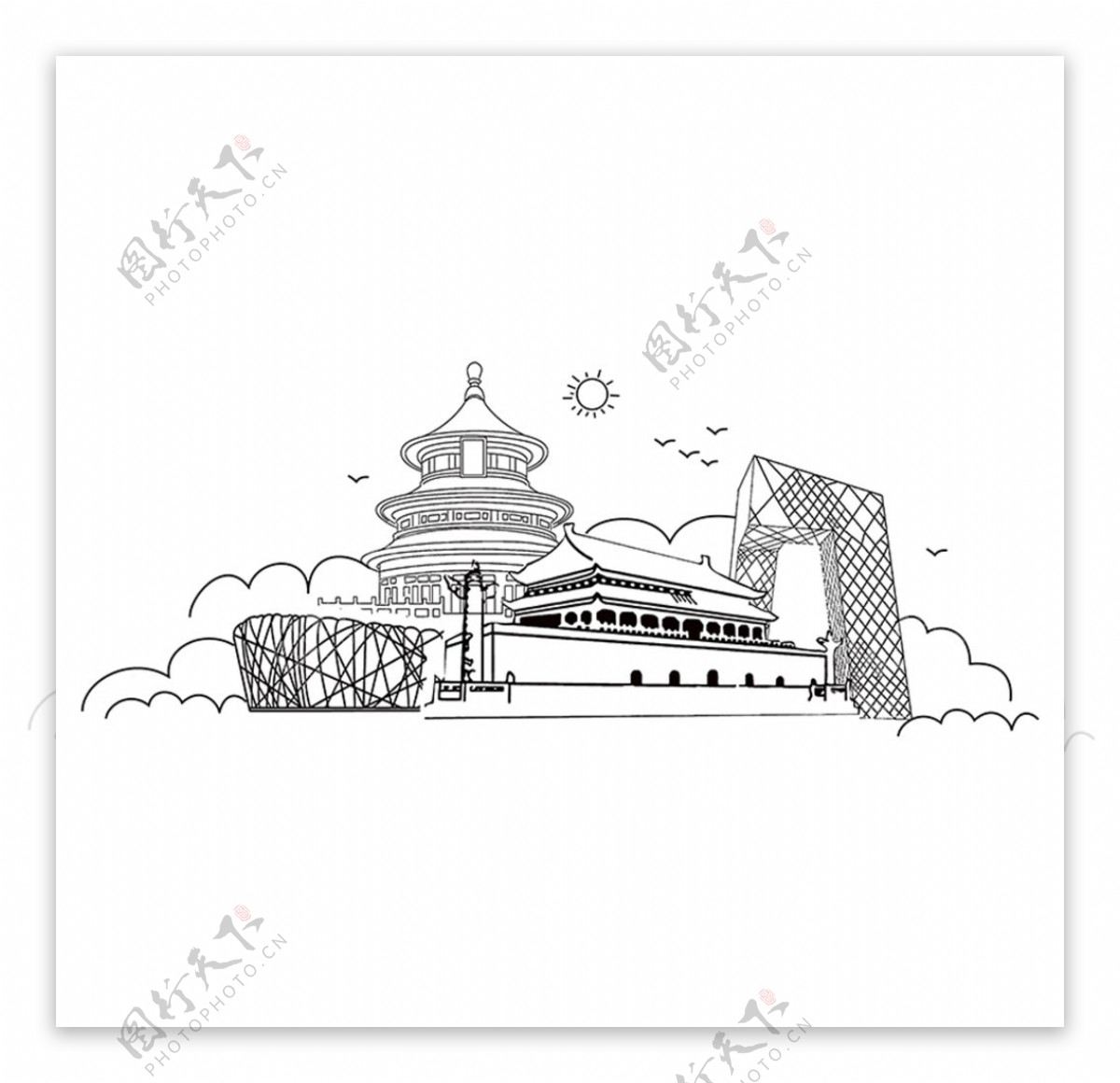 北京地标建筑线稿图片