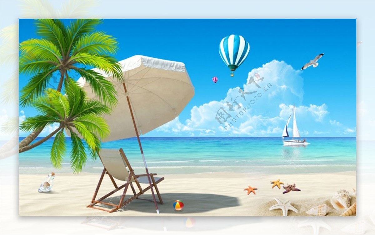 海边沙滩气球背景墙图片