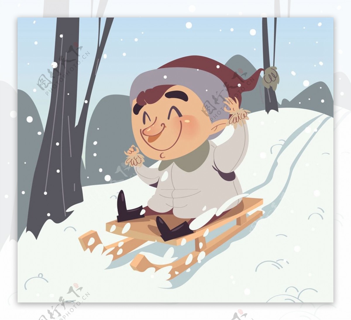坐雪橇滑雪的男孩图片