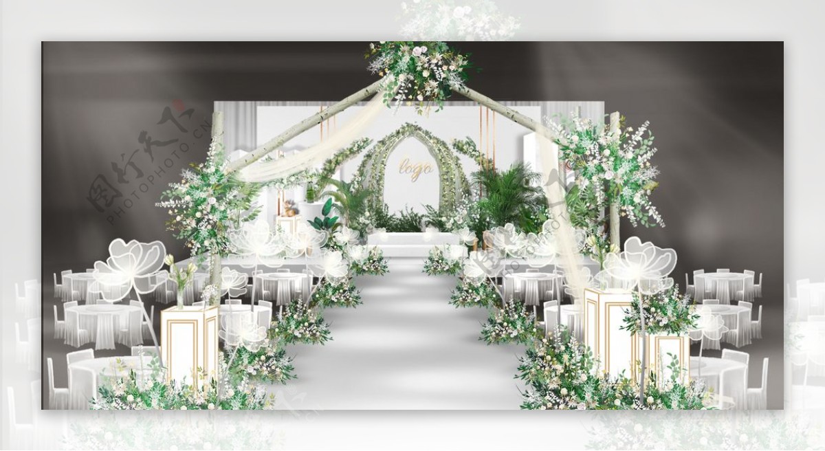 白绿色小清新婚礼图片